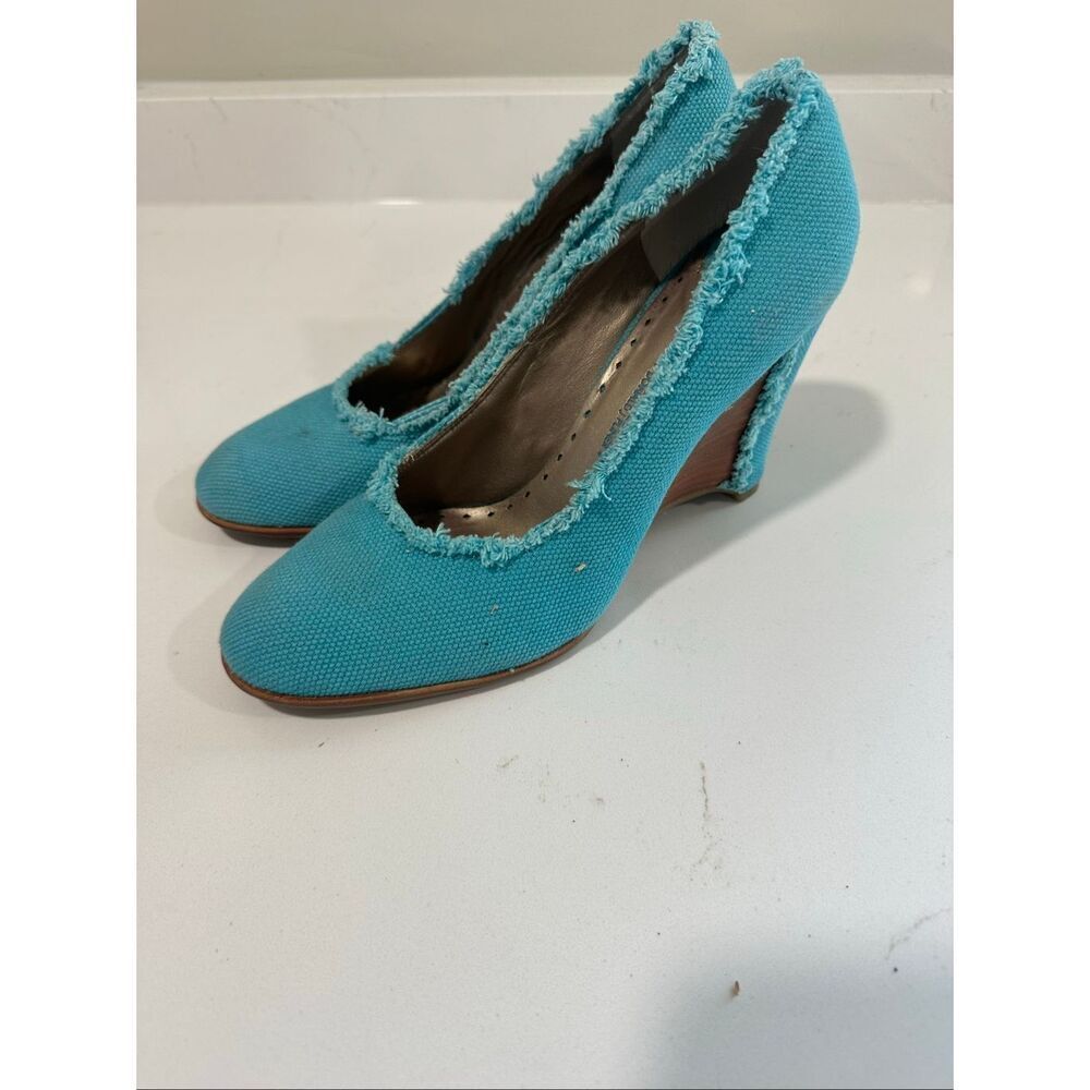 Sport-I-Que Donald Pliner Teal Cloth Wedge Heels Size 10